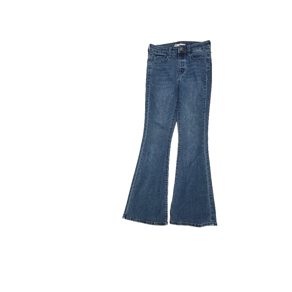 SO High Rise Flare‎ Adjustable Waist Hook & Loop Fly Women's size 1 Blue Jeans